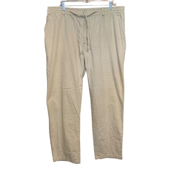 Men’s Pants Loose Linen Blend Pull-on Pants Drawstring Beige Sz 38 Resort Beach - Picture 1 of 15